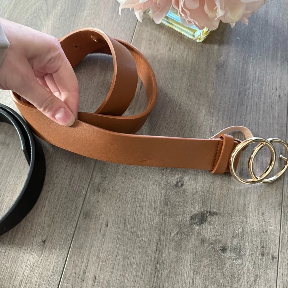 3 Leather Gold Tone Double‎ Circle Faux Leather Belts